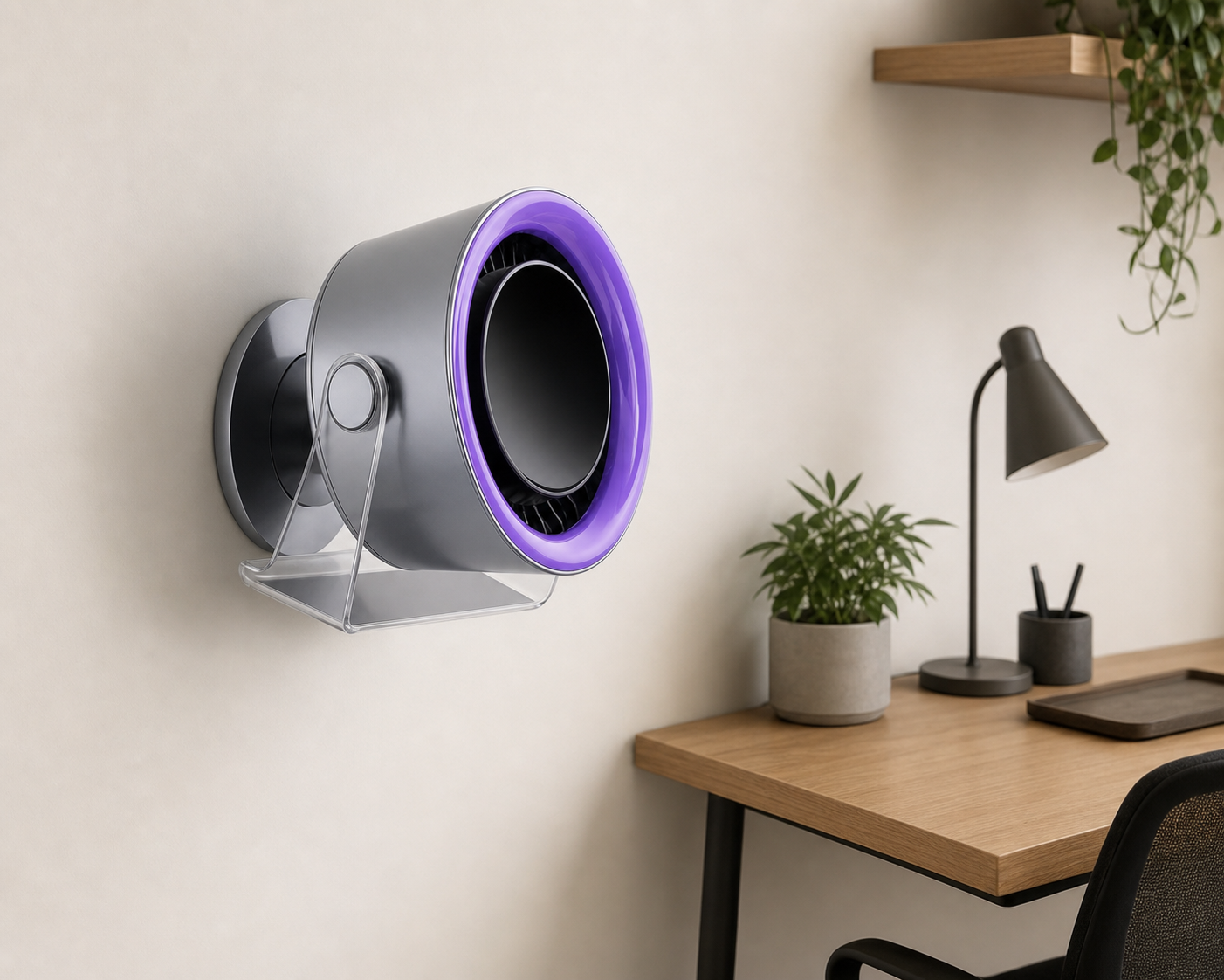 Rotating Desk & Wall Fan — wall mounted lifestyle