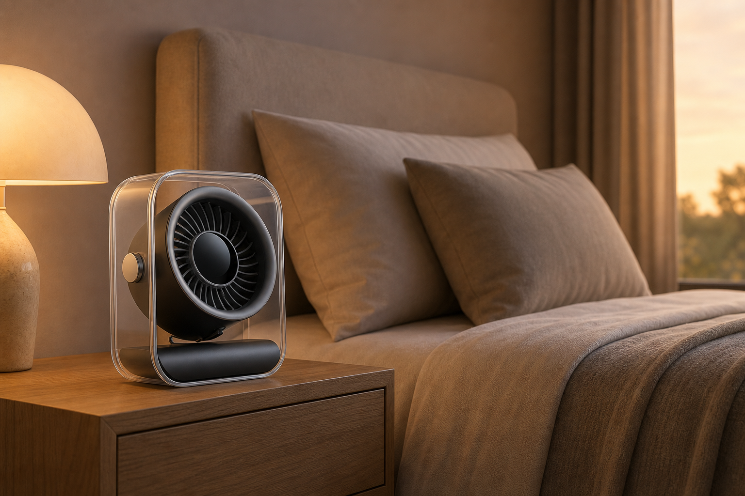 Rechargeable Turbo Desk Fan — bedside lifestyle